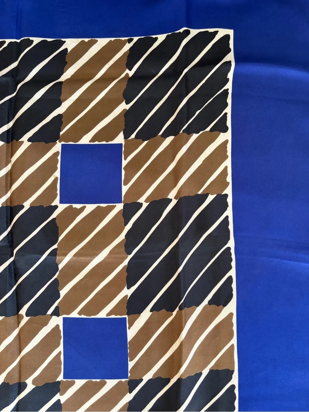 Vintage Schiaparelli Silk Scarf in Royal Blue, Black and Brown